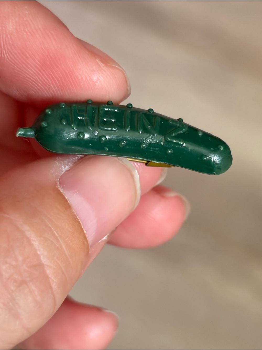 4/$100 Green Pickle Heinz plastic vintage brooch pin